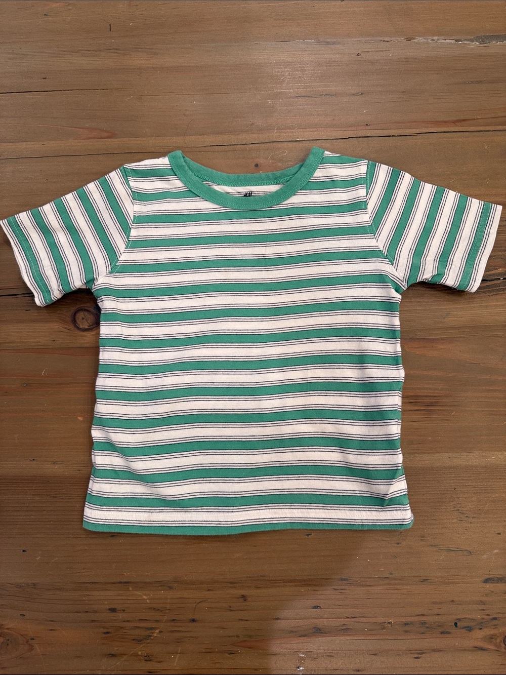 H&M Green and White Striped Short Sleeve Tee